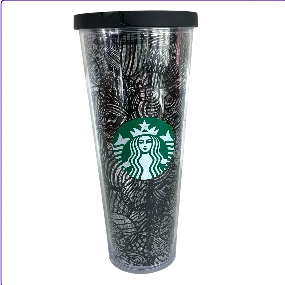 Starbucks 2014 Venti Black Line Cirlces Tumbler Cup 24oz